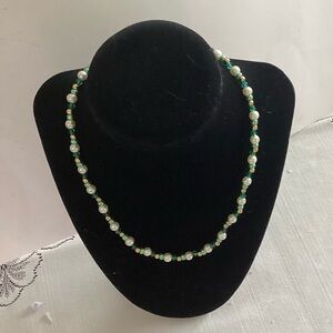 Elegant Pearl and Green Beaded Necklace